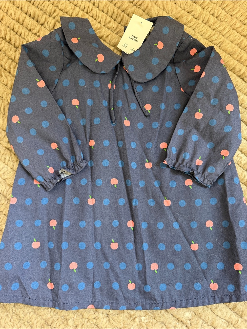 Kids Casual Navy Polka Dot Peach Print Dress
